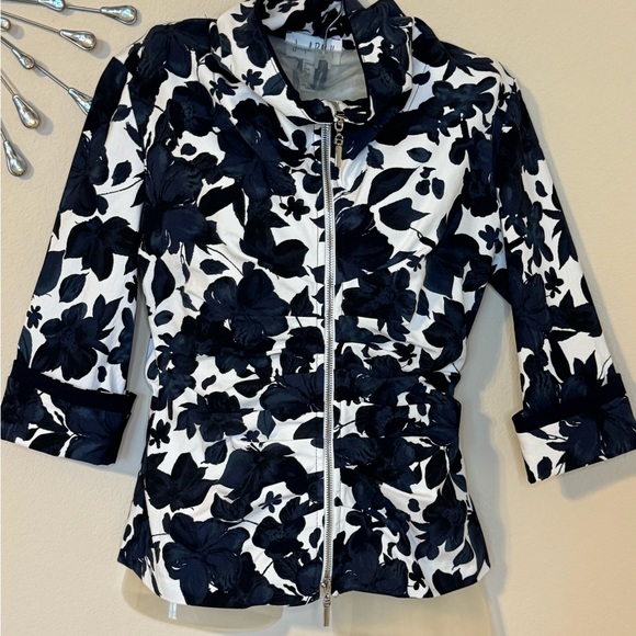 GORGEOUS JOSEPH RIBKOFF FLORAL DOUBLE ZIP JACKET SIZE 8 - Picture 5 of 9